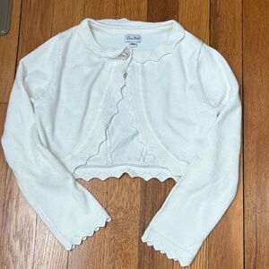 Elegant girl Cream white Scallop Cardigan w diamond button shrug wear over dress